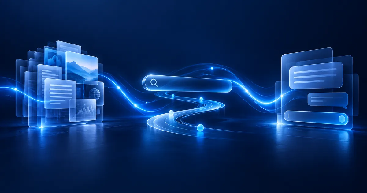 Electric blue signal connecting AI context cards, Search, and conversational interfaces for the September 1–7 Weekly Signal